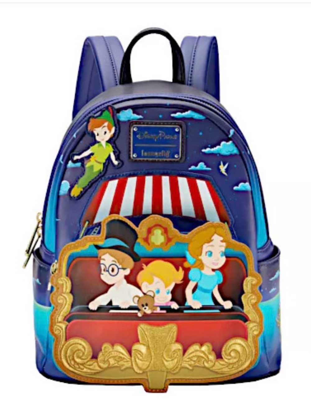 Loungefly Purple Peter Pan Ride Scene Mini Backpack with Gold Trim